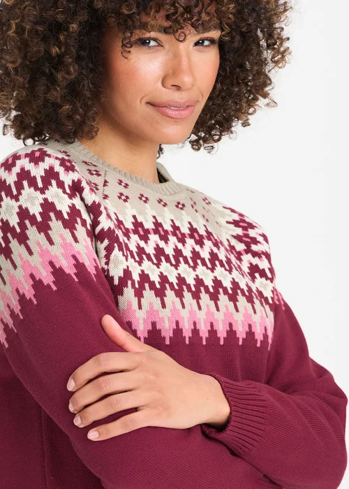 Cotton Traders Ruby Cotton Fair Isle Crew Neck Jumper - XS Image 4