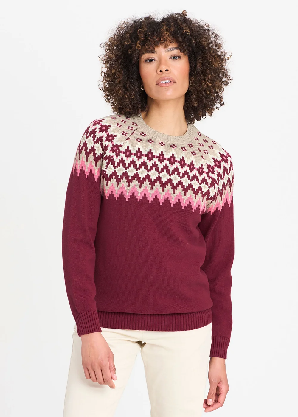 Cotton Traders Ruby Cotton Fair Isle Crew Neck Jumper - XS Image 2