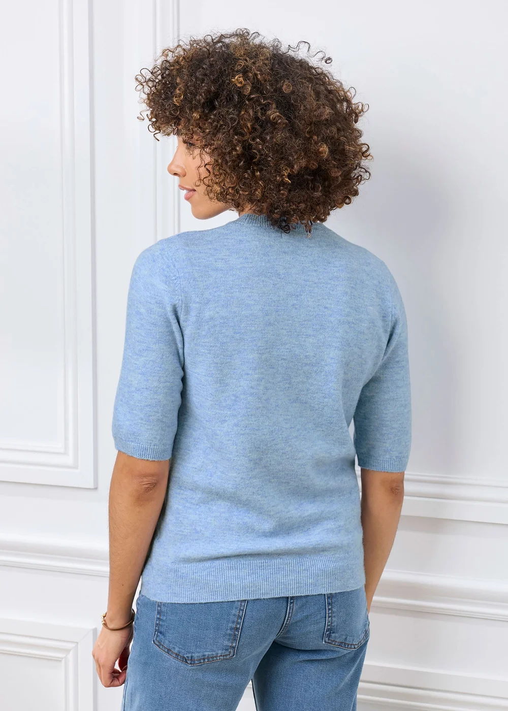 Cotton Traders Sky Blue Fine Knit Short Sleeved Jumper - 12 Image 3