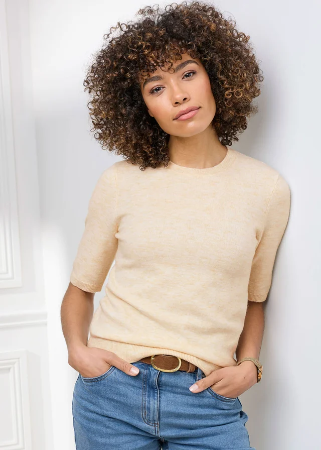 Cotton Traders Parchment Fine Knit Short Sleeved Jumper