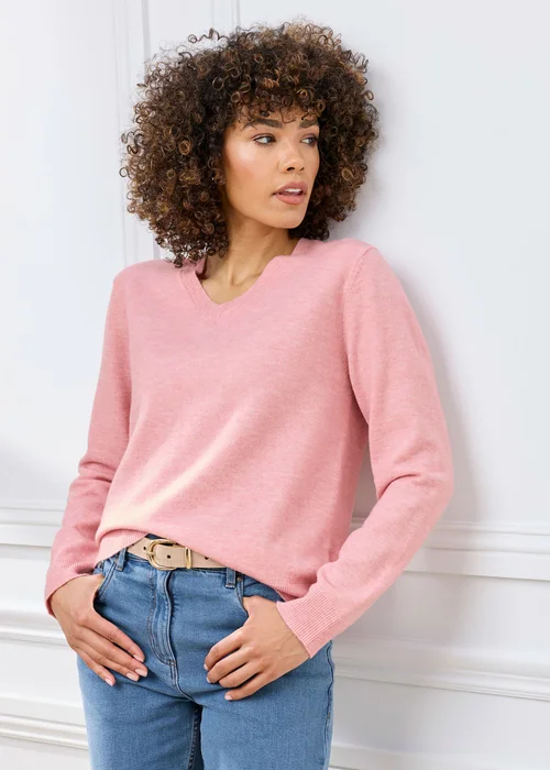 Cotton Traders Rose Fine Knit V-Neck Jumper - 20 Image 1