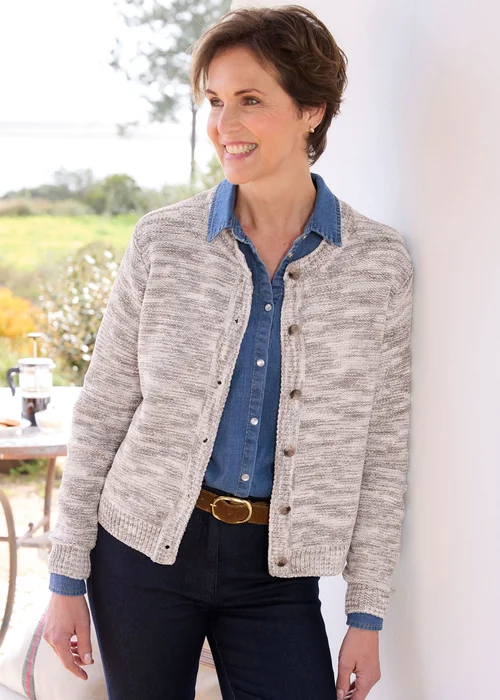 Cotton Traders Grey Chenille Crew Neck Cardigan - 22 Image 2