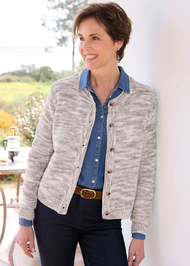 Cotton Traders Grey Chenille Crew Neck Cardigan