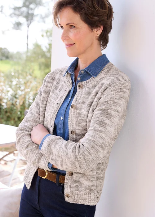 Cotton Traders Grey Chenille Crew Neck Cardigan - 22 Image 1