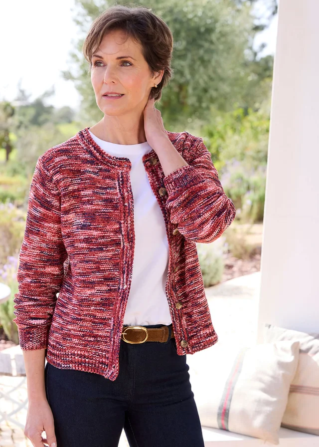 Cotton Traders Rose Chenille Crew Neck Cardigan