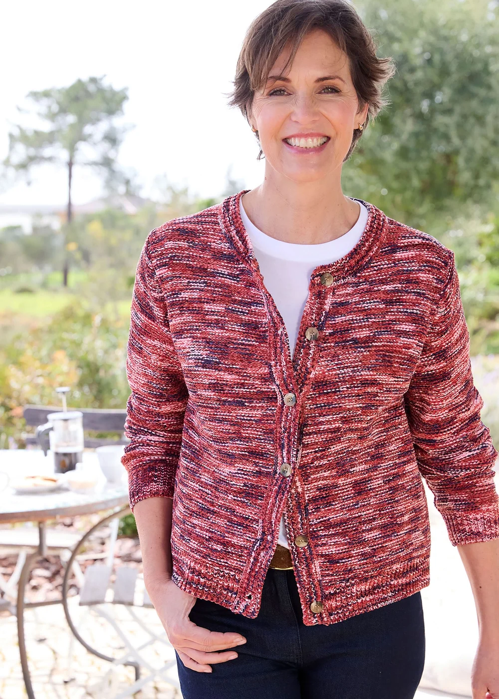 Cotton Traders Rose Chenille Crew Neck Cardigan - 22 Image 1