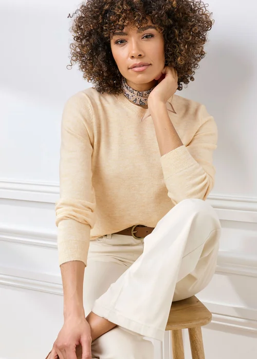 Cotton Traders Parchment Fine Knit Crew Neck Jumper - 20 Image 2