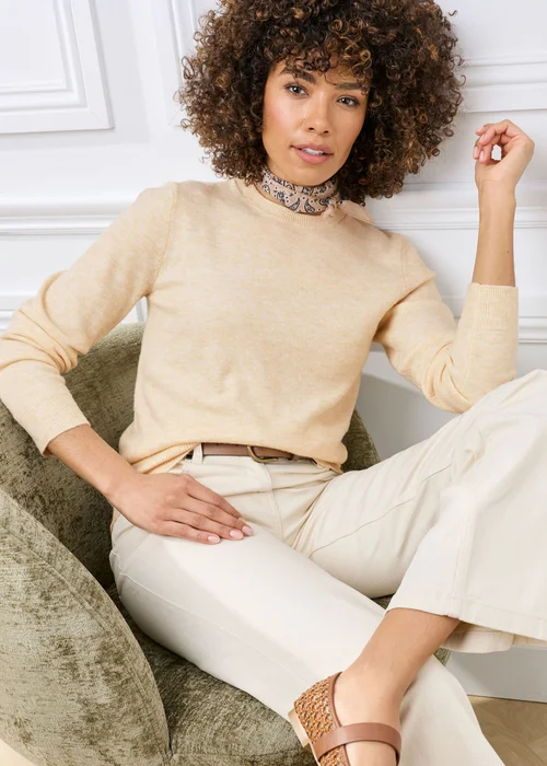 Cotton Traders Parchment Fine Knit Crew Neck Jumper - 20 Image 1