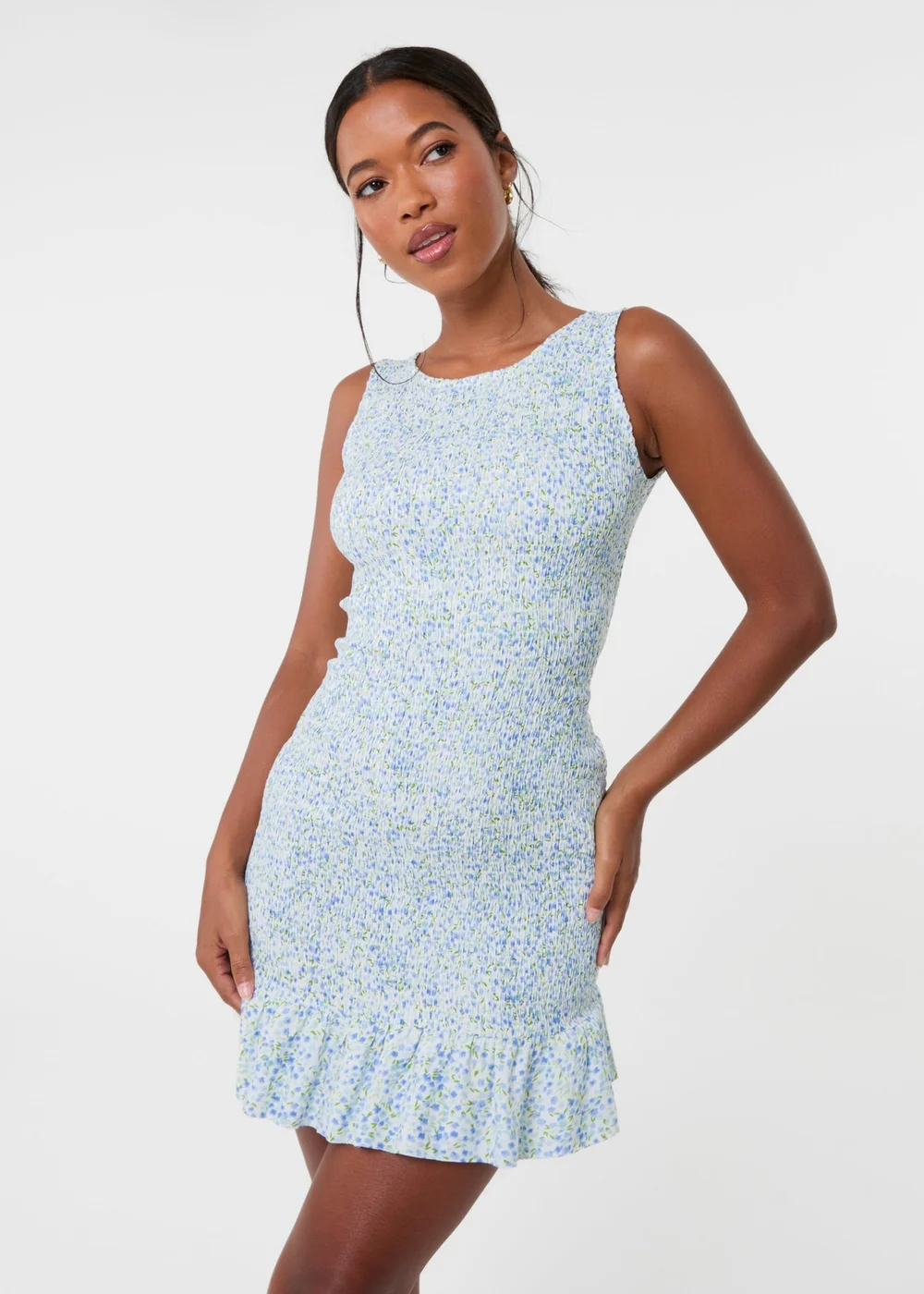 Pink Vanilla Ivory Ditsy Shirred Broderie Mini Dress - M/L Image 3