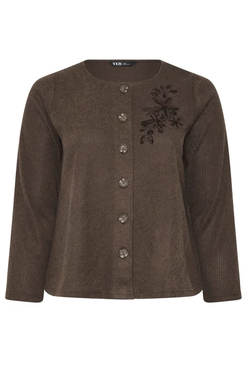 Yours Curve Chocolate Brown Soft Touch Embroidered Cardigan - 22-24 Image 5