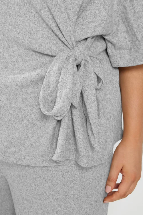 Yours Curve Grey Tie Waist Soft Touch Trouser Set - 30-32 Image 4