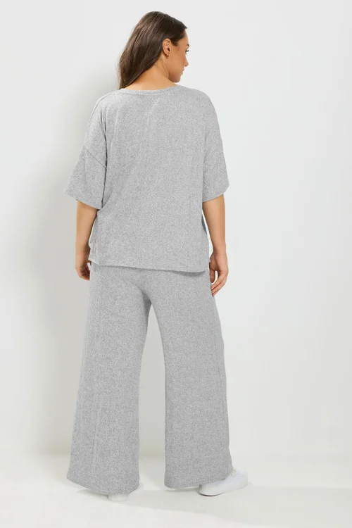 Yours Curve Grey Tie Waist Soft Touch Trouser Set - 30-32 Image 3