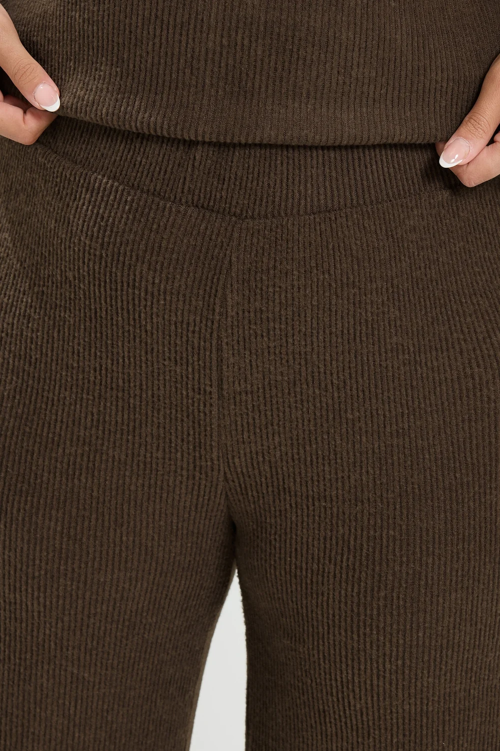 Yours Curve Chocolate Brown Ribbed Wide Leg Trouser Set - 20 Image 5