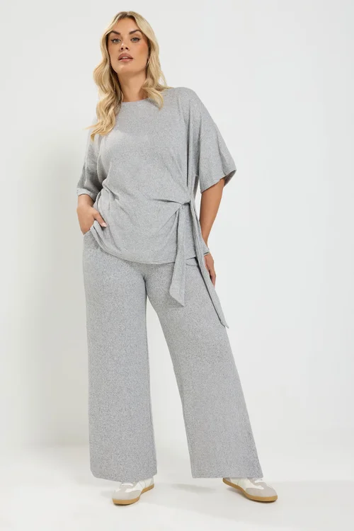 Yours Curve Grey Tie Waist Trousers - 26-28 Image 2
