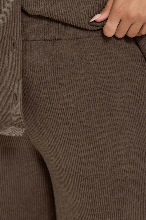 Yours Curve Chocolate Brown Ribbed Wide Leg Trousers - 10 Image 5