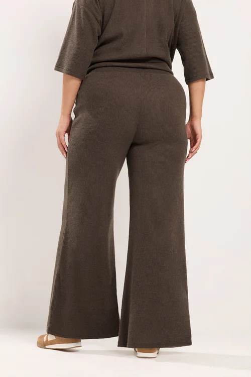 Yours Curve Chocolate Brown Ribbed Wide Leg Trousers - 10 Image 4