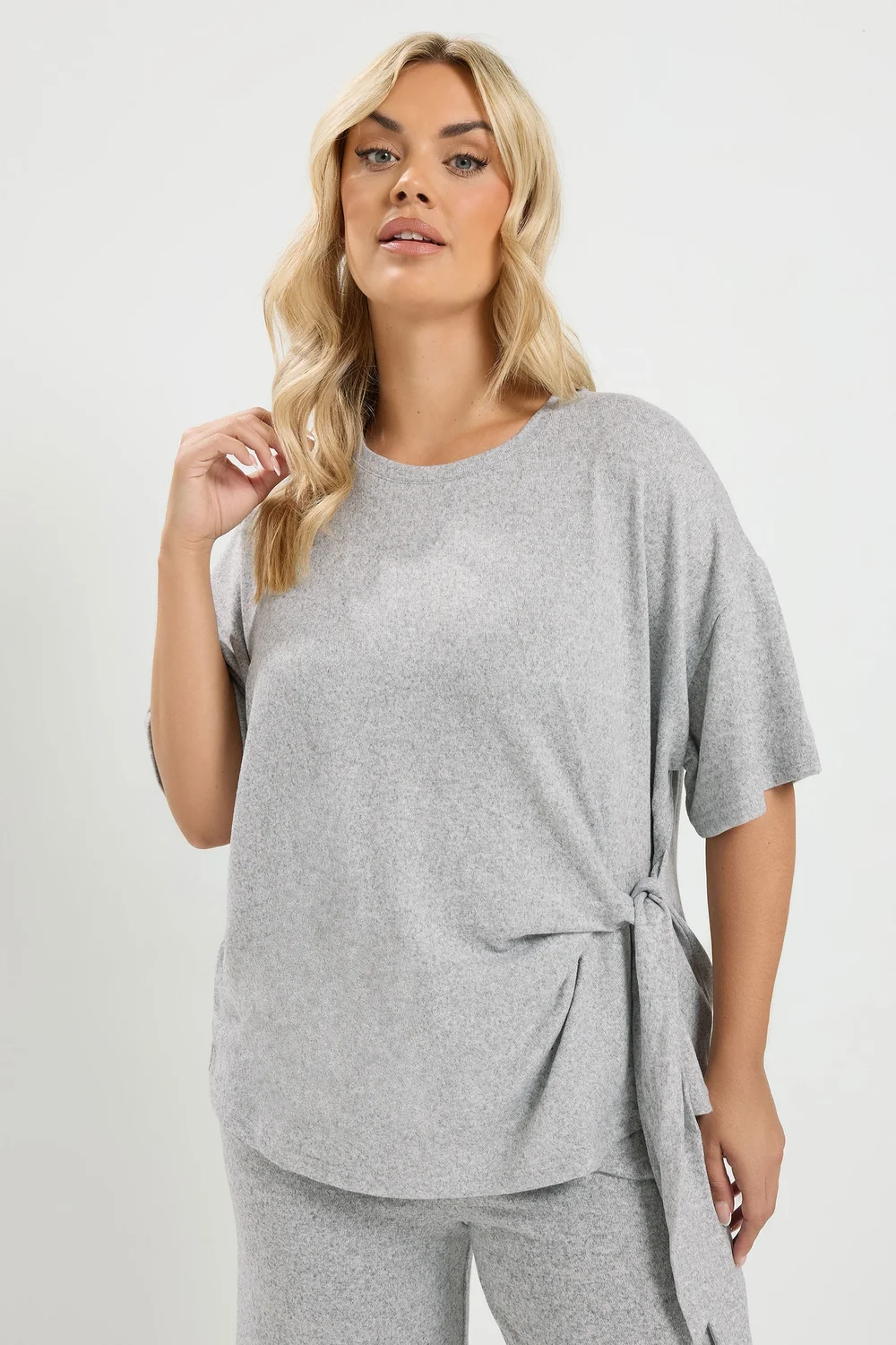 Yours Curve Grey Side Knot Soft Touch Top - 18 Image 1