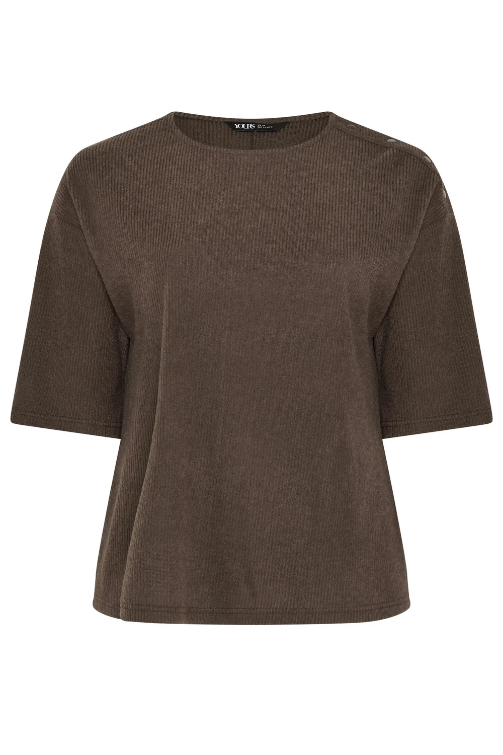 Yours Curve Chocolate Brown Ribbed Studded Top - 22-24 Image 5