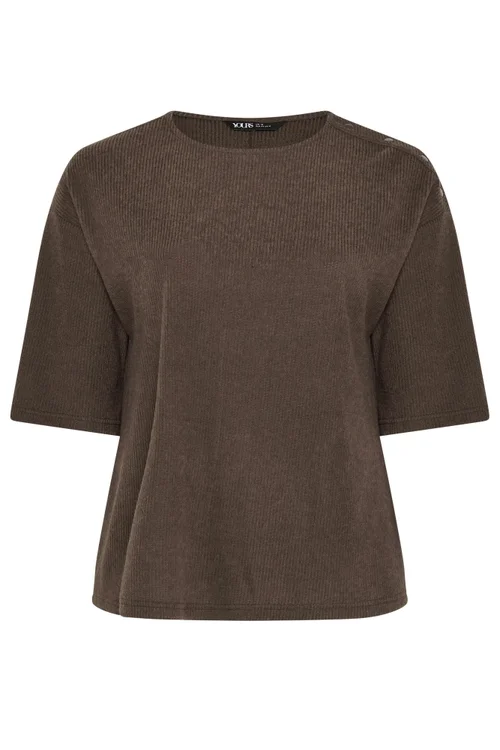 Yours Curve Chocolate Brown Ribbed Studded Top - 22-24 Image 5