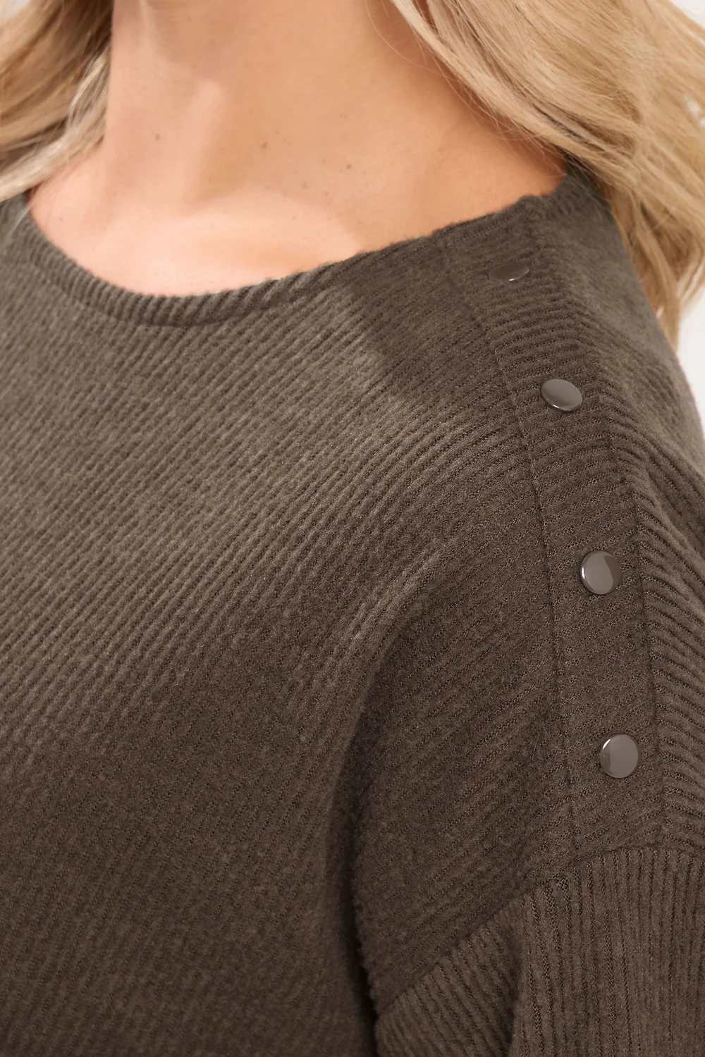 Yours Curve Chocolate Brown Ribbed Studded Top - 22-24 Image 4