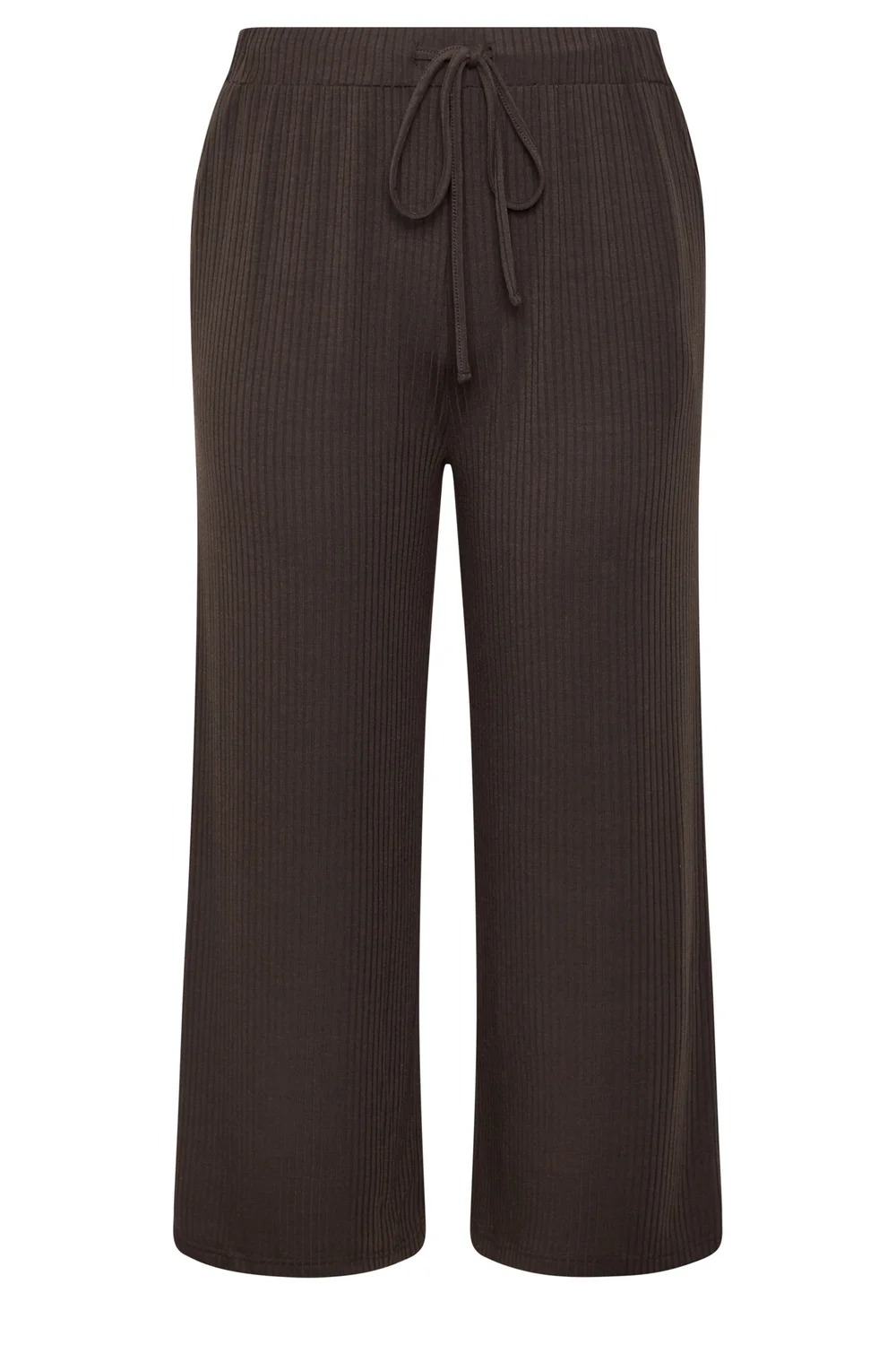 Yours Curve Chocolate Brown Ribbed Pull On Trousers - 20/L30 Image 5