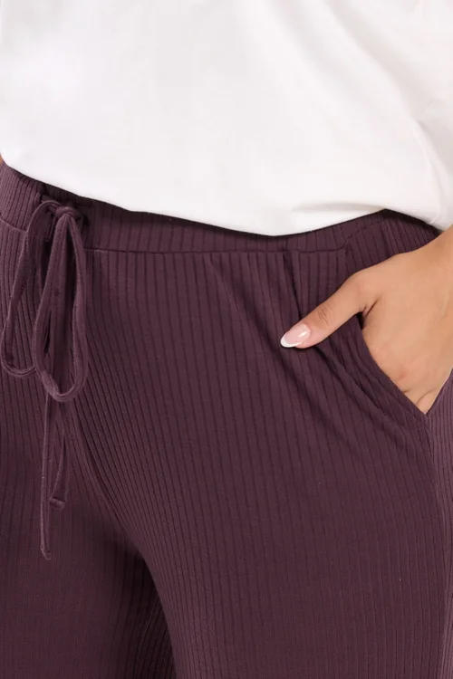 Yours Curve Purple Ribbed Pull On Trousers - 26-28/L30 Image 4