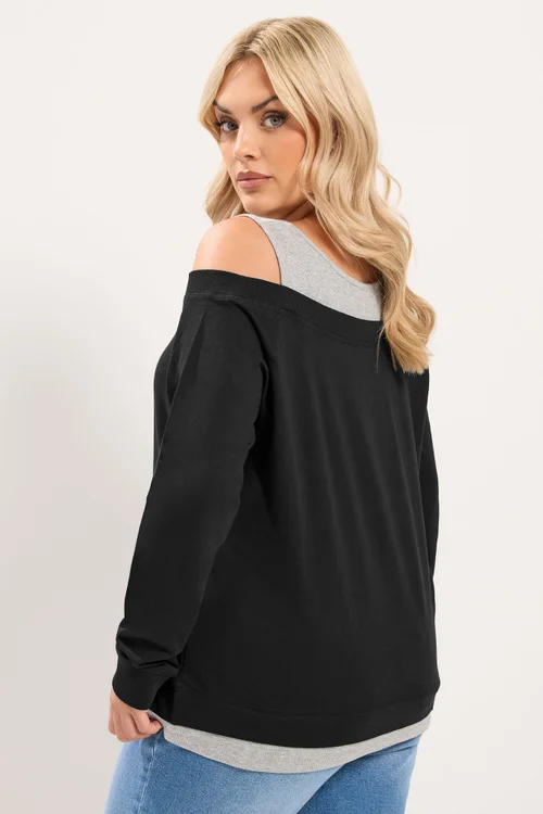 Yours Curve Black 2 In 1 Bardot Ribbed Trim Top - 14 Image 3