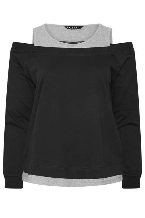 Yours Curve Black 2 In 1 Bardot Ribbed Trim Top - 14 Image 5