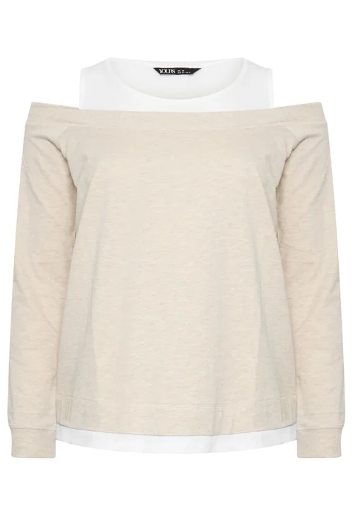 Yours Curve Ivory White 2 In 1 Bardot Ribbed Trim Top - 14 Image 5