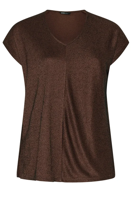 Yours Curve Chocolate Brown V-Neck Top - 14 Image 5