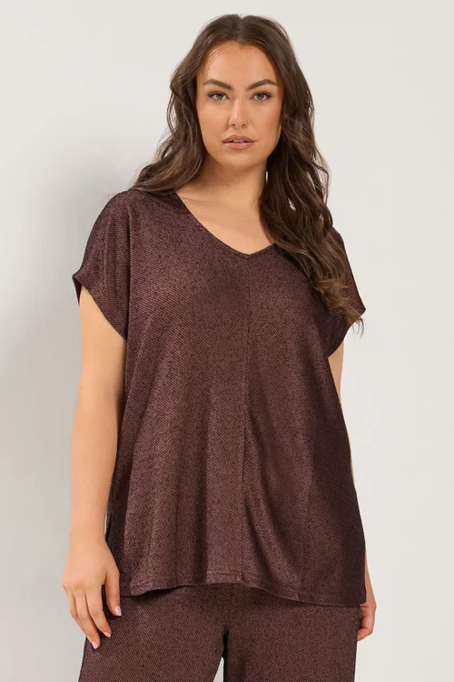 Yours Curve Chocolate Brown V-Neck Top - 14 Image 1
