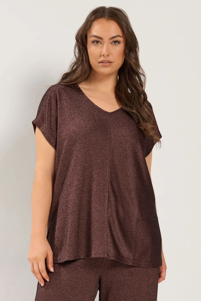 Yours Curve Chocolate Brown V-Neck Top