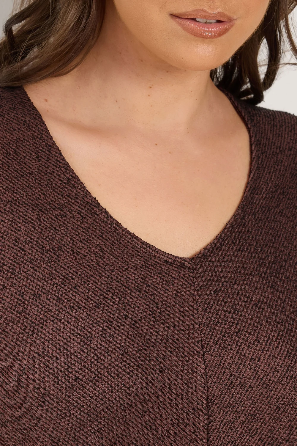 Yours Curve Chocolate Brown V-Neck Top - 14 Image 4