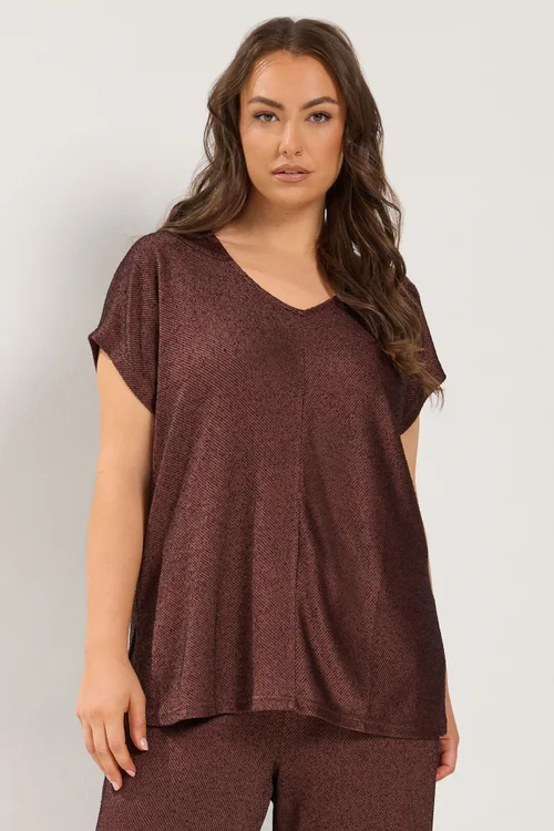 Yours Curve Chocolate Brown V-Neck Top - 14 Image 1