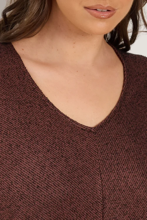 Yours Curve Chocolate Brown V-Neck Top - 14 Image 4
