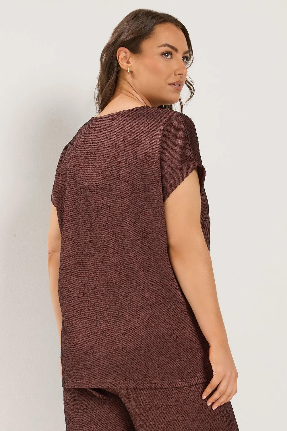 Yours Curve Chocolate Brown V-Neck Top - 14 Image 3