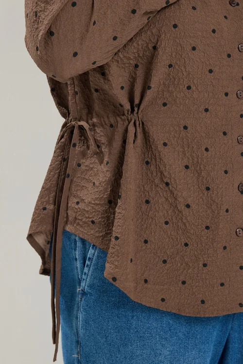 Yours Curve Brown Polka Dot Textured Shirt - 26-28 Image 4