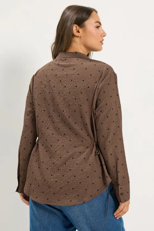 Yours Curve Brown Polka Dot Textured Shirt - 26-28 Image 3