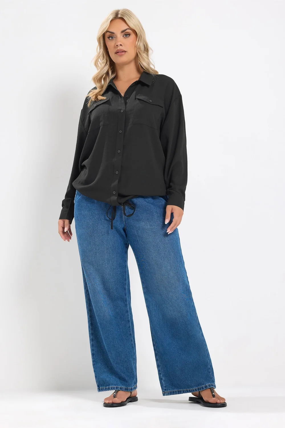 Yours Curve Black Utility Long Sleeve Shirt - 16 Image 3