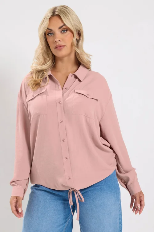 Yours Curve Pink Utility Long Sleeve Shirt - 22-24 Image 1