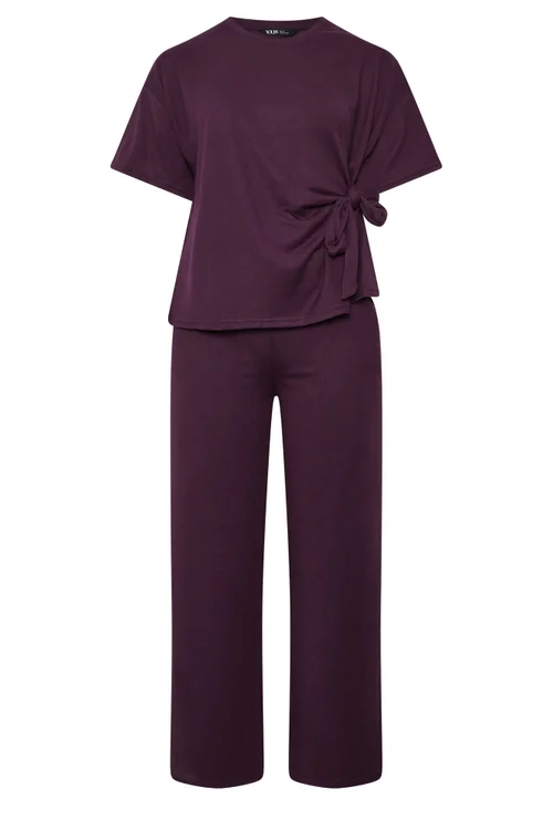 Yours Curve Purple Tie Waist Soft Touch Trouser Set - 12 Image 5