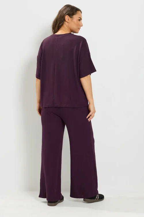 Yours Curve Purple Tie Waist Soft Touch Trouser Set - 12 Image 3