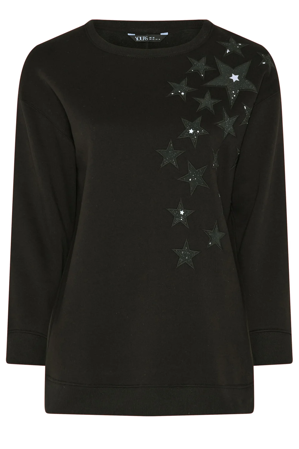 Yours Curve Black Star Long Sleeve Sweatshirt - 26-28 Image 5