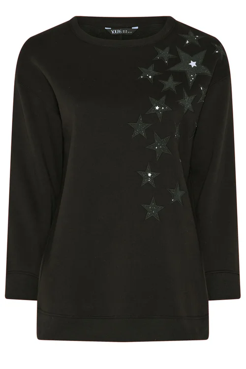 Yours Curve Black Star Long Sleeve Sweatshirt - 26-28 Image 5