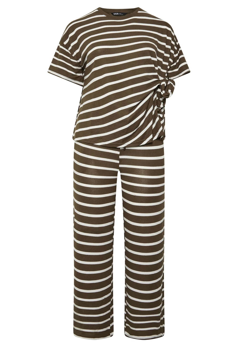 Yours Curve Chocolate Brown Stripe Tie Waist Trouser Set - 14 Image 5