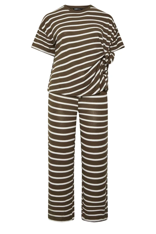 Yours Curve Chocolate Brown Stripe Tie Waist Trouser Set - 14 Image 5