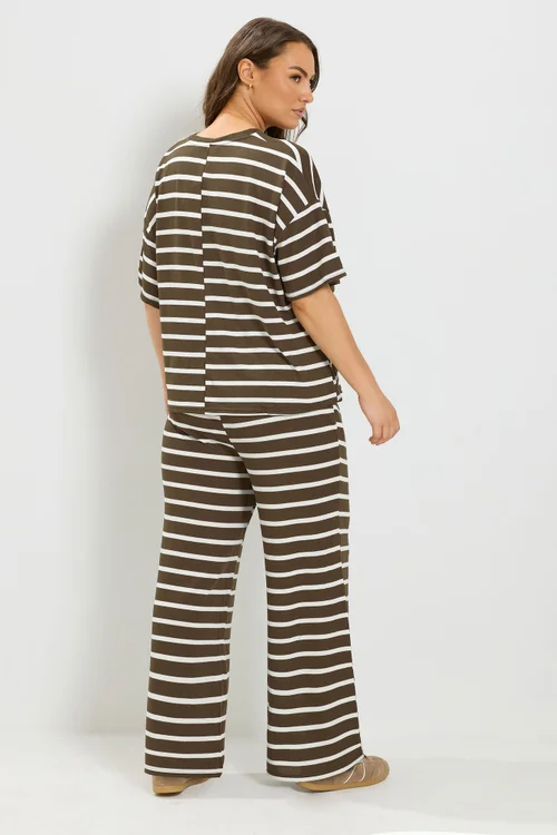 Yours Curve Chocolate Brown Stripe Tie Waist Trouser Set - 14 Image 3