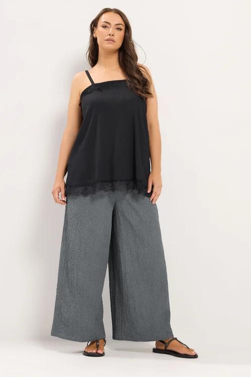 Yours Curve Grey Texture Wide Leg Trousers - 14/L28 Image 2