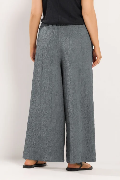 Yours Curve Grey Texture Wide Leg Trousers - 14/L28 Image 3