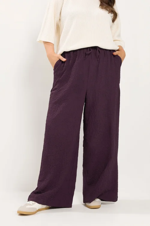 Yours Curve Purple Texture Wide Leg Trousers - 18/L30 Image 1